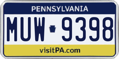 PA license plate MUW9398