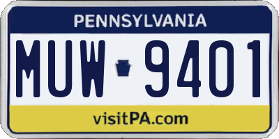 PA license plate MUW9401