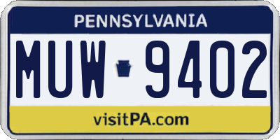 PA license plate MUW9402