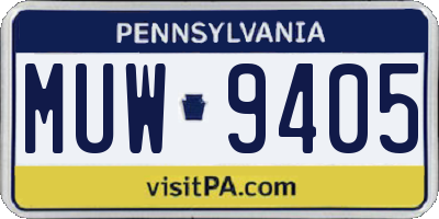 PA license plate MUW9405