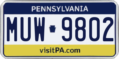 PA license plate MUW9802