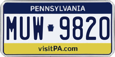 PA license plate MUW9820