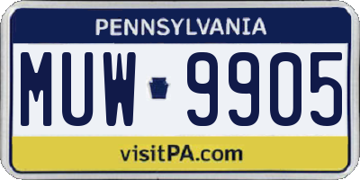 PA license plate MUW9905