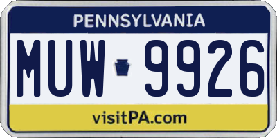PA license plate MUW9926