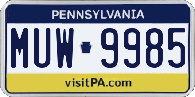 PA license plate MUW9985