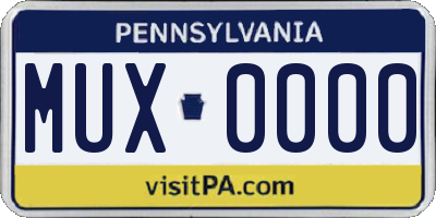 PA license plate MUX0000