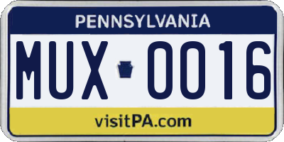 PA license plate MUX0016