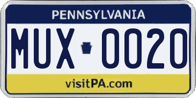PA license plate MUX0020