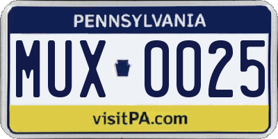 PA license plate MUX0025