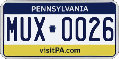 PA license plate MUX0026