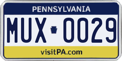 PA license plate MUX0029