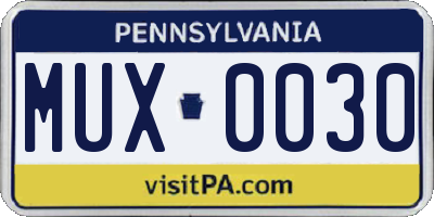 PA license plate MUX0030