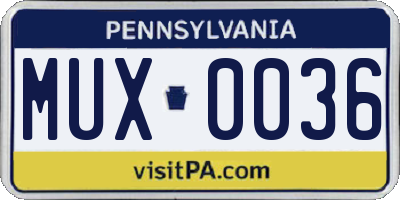 PA license plate MUX0036
