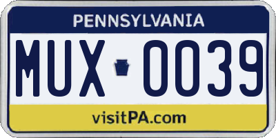 PA license plate MUX0039