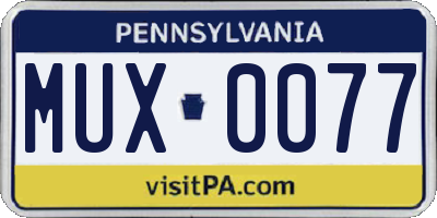 PA license plate MUX0077