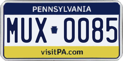 PA license plate MUX0085