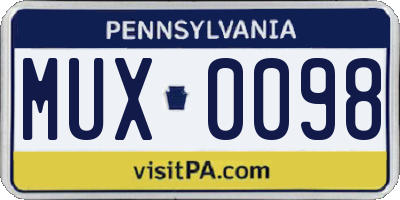 PA license plate MUX0098