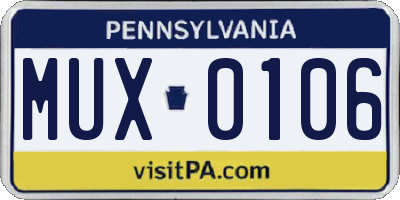 PA license plate MUX0106