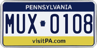 PA license plate MUX0108