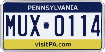 PA license plate MUX0114