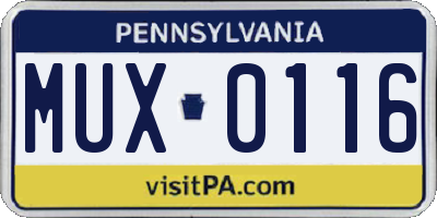 PA license plate MUX0116