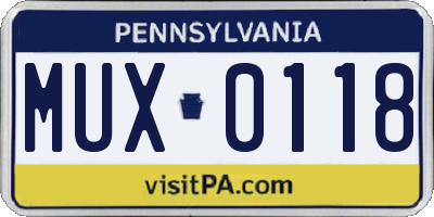 PA license plate MUX0118