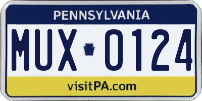PA license plate MUX0124