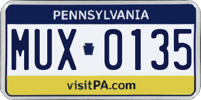 PA license plate MUX0135