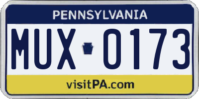 PA license plate MUX0173