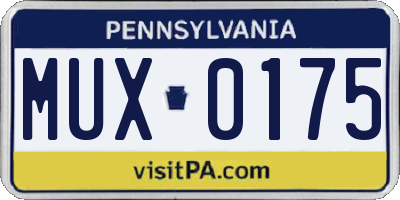 PA license plate MUX0175