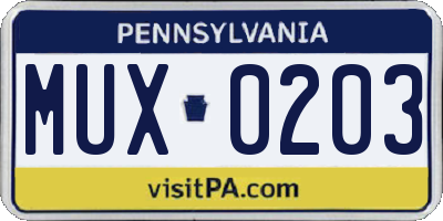 PA license plate MUX0203