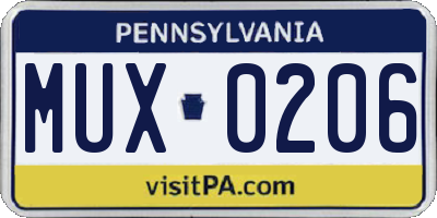 PA license plate MUX0206
