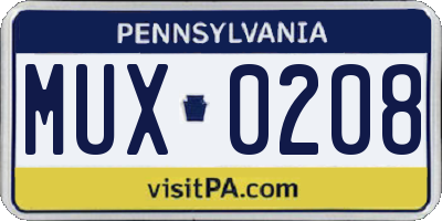 PA license plate MUX0208
