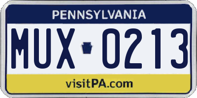 PA license plate MUX0213