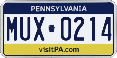 PA license plate MUX0214