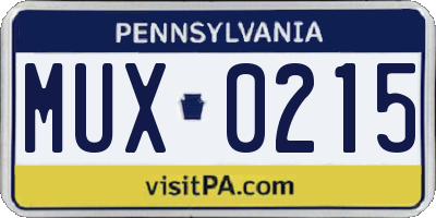 PA license plate MUX0215