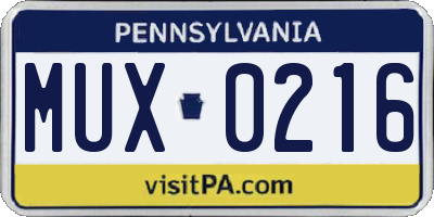 PA license plate MUX0216