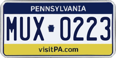 PA license plate MUX0223