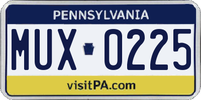 PA license plate MUX0225