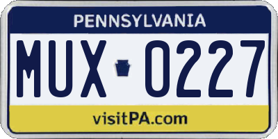 PA license plate MUX0227