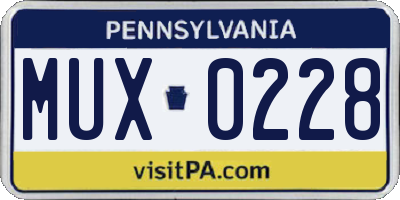 PA license plate MUX0228