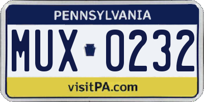 PA license plate MUX0232