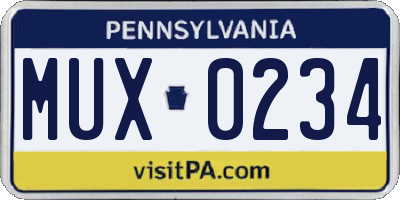 PA license plate MUX0234