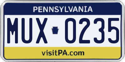 PA license plate MUX0235