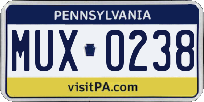 PA license plate MUX0238