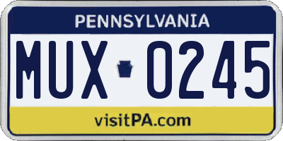 PA license plate MUX0245