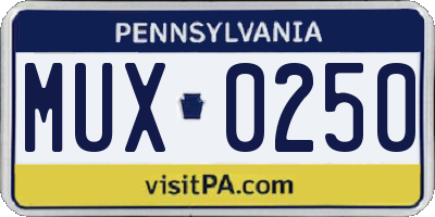 PA license plate MUX0250