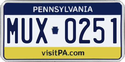PA license plate MUX0251
