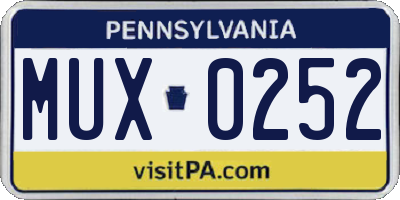 PA license plate MUX0252