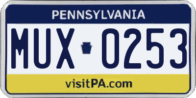 PA license plate MUX0253